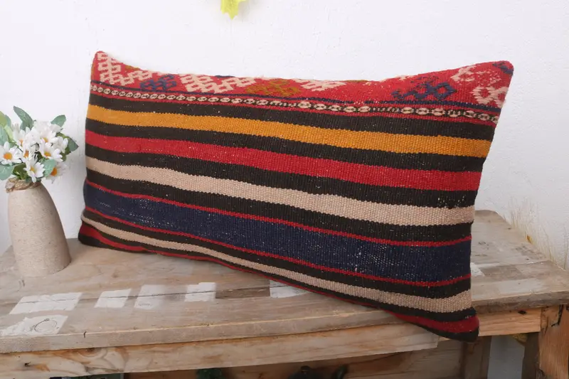 Pillow, Vintage Kilim Throw Pillow, Ottoman Cushion, Bed Pillow Cover, Home Decor Pillow, 12x24 Brown Pillow Sham, Boho Pillow Sham Cover - 4