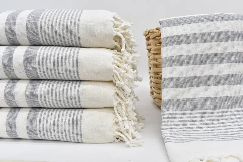 Light Gray Striped Terry Towel, Beach Towel, 67x40 Inches