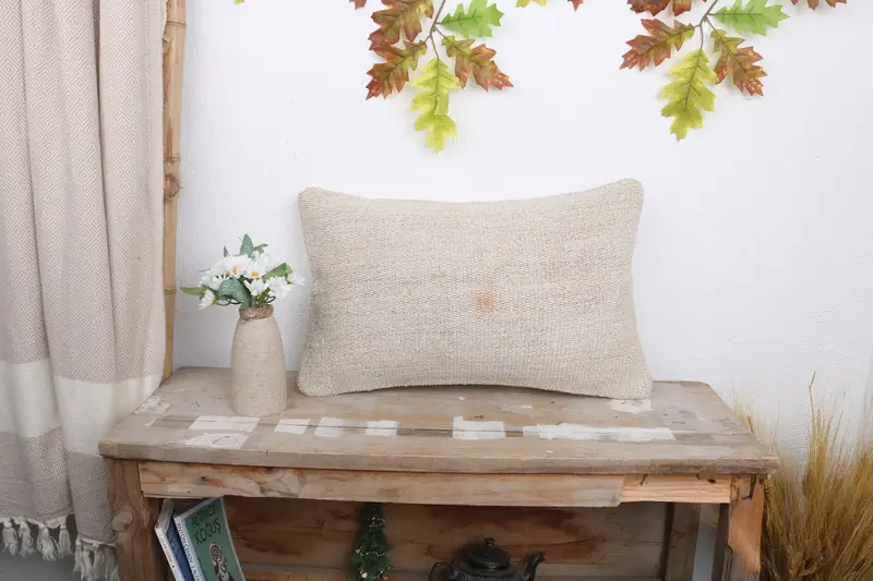 12x20 White Cushion Cover, Antique Pillows, Boho Chic Pillow Case, Ethnical Kilim Rug Pillow, Pillow for Couch, Pillow Case - 1