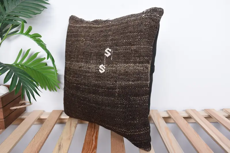 Bed Pillow Cover, Cushion, Vintage Kilim Pillow, 18x18 Brown Cushion, Gift Pillow, Sofa Bolster Pillow Sham, Interior Designer Pillow - 5