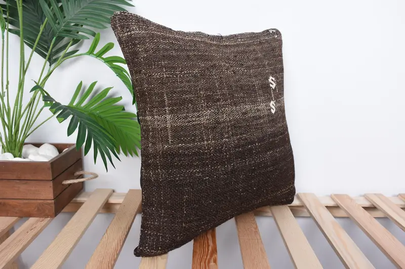 Bed Pillow Cover, Cushion, Vintage Kilim Pillow, 18x18 Brown Cushion, Gift Pillow, Sofa Bolster Pillow Sham, Interior Designer Pillow - 4