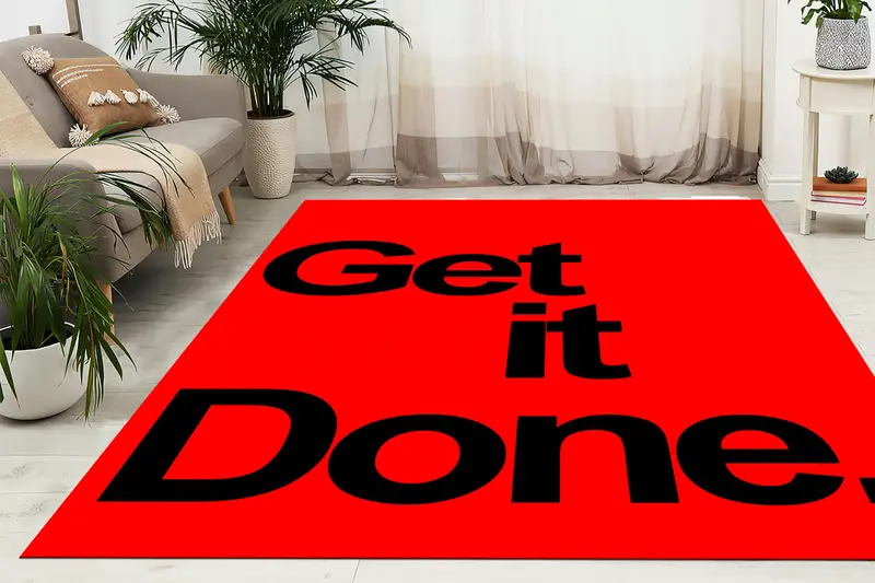 モダンなプリントラグ：オフィスと寝室用のレッドとブラックのデザイン