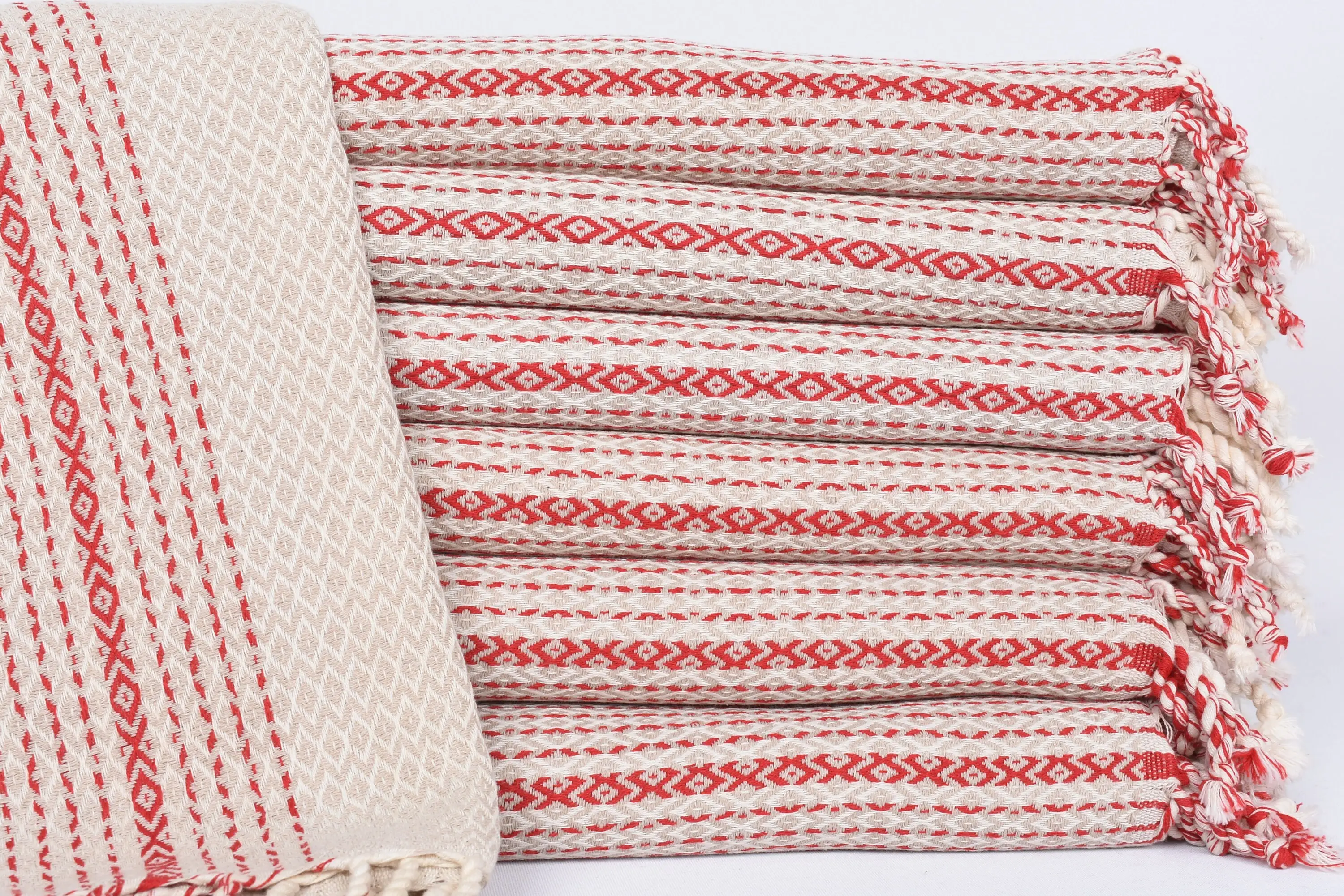 Turkish Towel Monogrammed Organic Cotton Beige Diamond, 70x40 Inches - 1