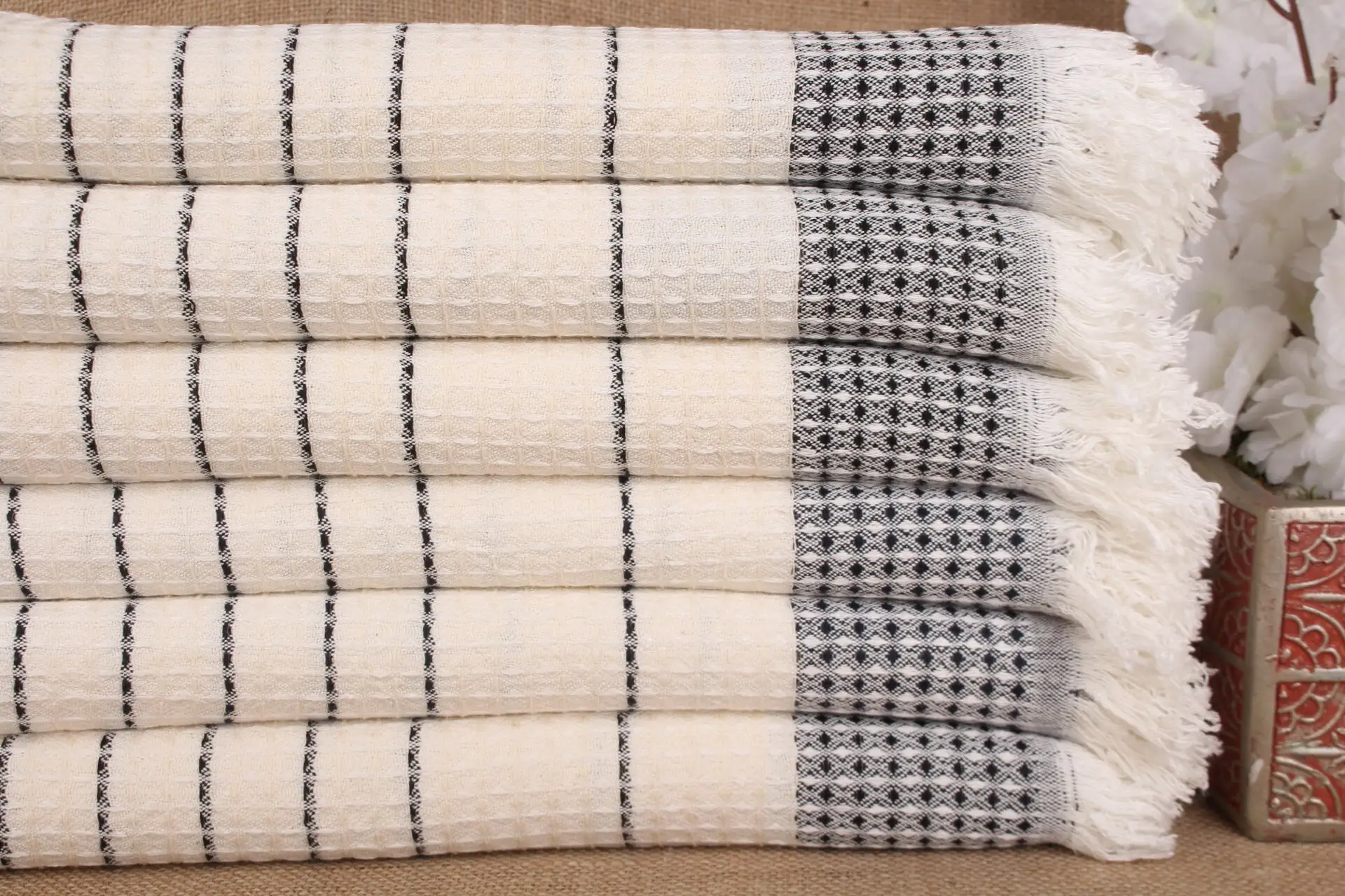 Personalized Turkish Towel Black Cotton Waffle, 40x71 Inches - 1