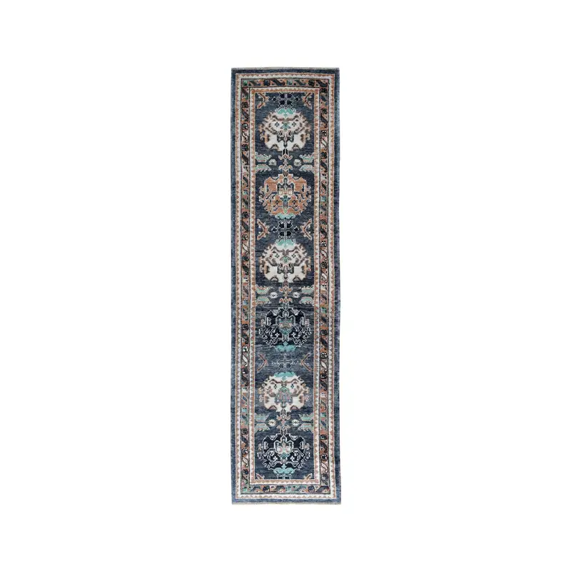 Alfombra turca, Alfombra vintage Runner 2.9x12.1 ft, Alfombra de lana patchwork azul - 1