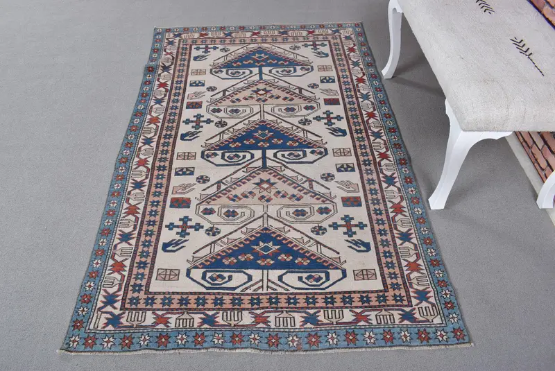 Alfombra Suroeste Beige, 3,2x5,9 ft Detalles Azules