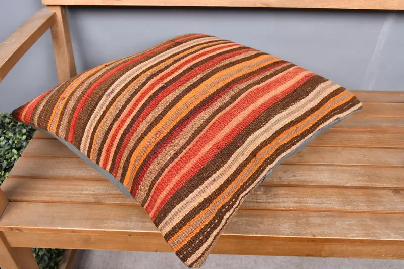 Ethnical Kilim Rug Pillow, 20x20 Red Pillow, Vintage Kilim Throw Pillow, Ethnic Pillow Sham, Pillow Case, Patio Pillow Cover, Boho Pillow - 2