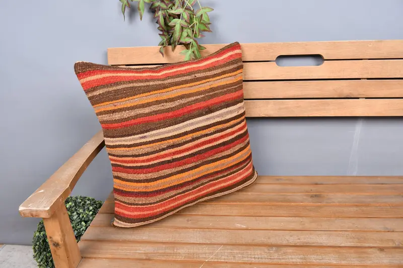 Ethnical Kilim Rug Pillow, 20x20 Red Pillow, Vintage Kilim Throw Pillow, Ethnic Pillow Sham, Pillow Case, Patio Pillow Cover, Boho Pillow - 1