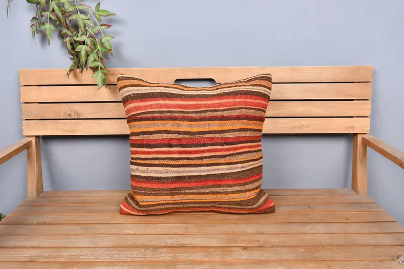 Ethnical Kilim Rug Pillow, 20x20 Red Pillow, Vintage Kilim Throw Pillow, Ethnic Pillow Sham, Pillow Case, Patio Pillow Cover, Boho Pillow - 6