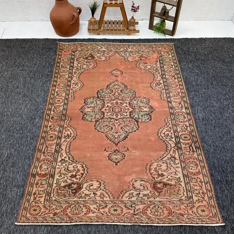 Turkish Rug, 5.4x8 ft Area Rug, Brown Geometric Wool Vintage Rug - 1