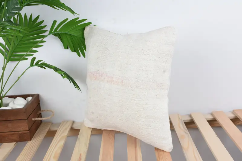 Boho Pillow, Rustic Cushion Case, Accent Throw Pillow, Pillow, Throw Kilim Pillow, 16x16 White Pillow Case, Home Decor Pillow - 5