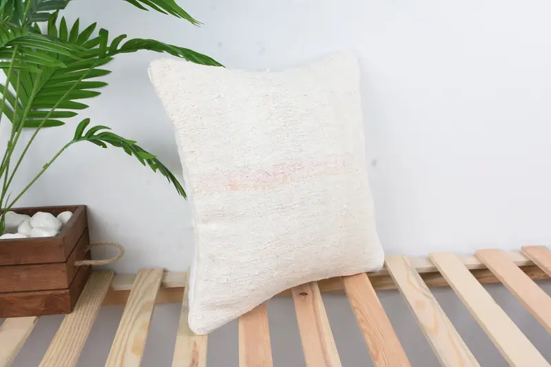 Boho Pillow, Rustic Cushion Case, Accent Throw Pillow, Pillow, Throw Kilim Pillow, 16x16 White Pillow Case, Home Decor Pillow - 4