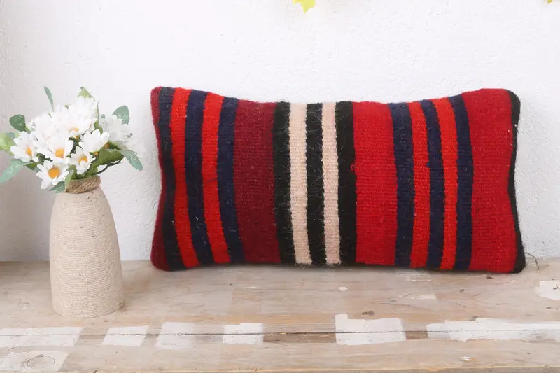 Ethnical Kilim Rug Pillow, Cushion Cover, Vintage Kilim Throw Pillow, Kilim Cushion Sham, 8x16 Red Pillow Case, Aztec Pillow Case - 2