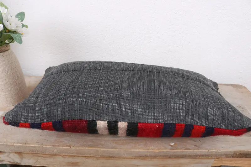 Ethnical Kilim Rug Pillow, Cushion Cover, Vintage Kilim Throw Pillow, Kilim Cushion Sham, 8x16 Red Pillow Case, Aztec Pillow Case - 7