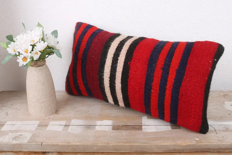 Ethnical Kilim Rug Pillow, Cushion Cover, Vintage Kilim Throw Pillow, Kilim Cushion Sham, 8x16 Red Pillow Case, Aztec Pillow Case - 4