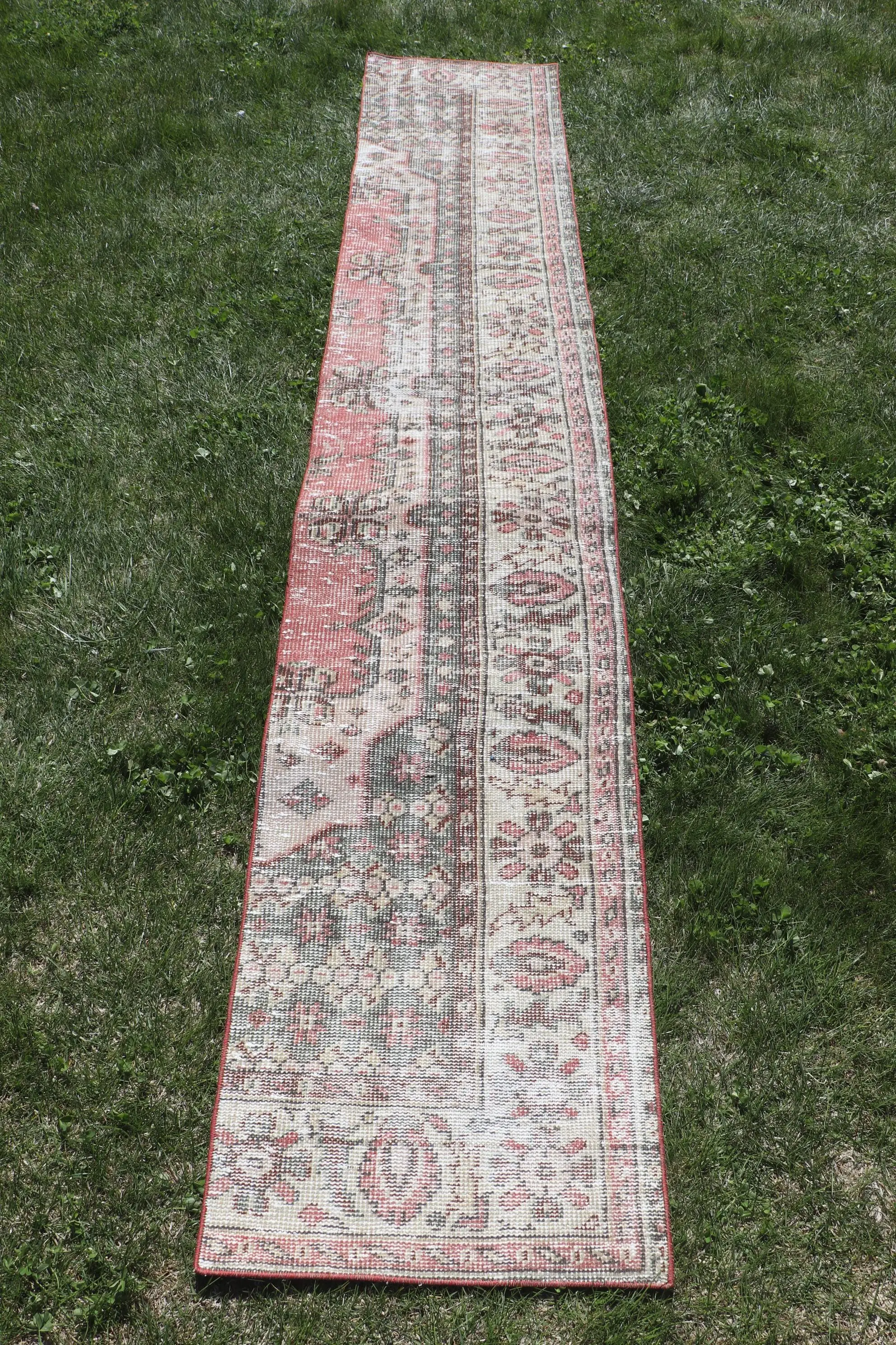 トルコヴィンテージラグ 54x302cm レッドカモフラージュウールラグ - 1