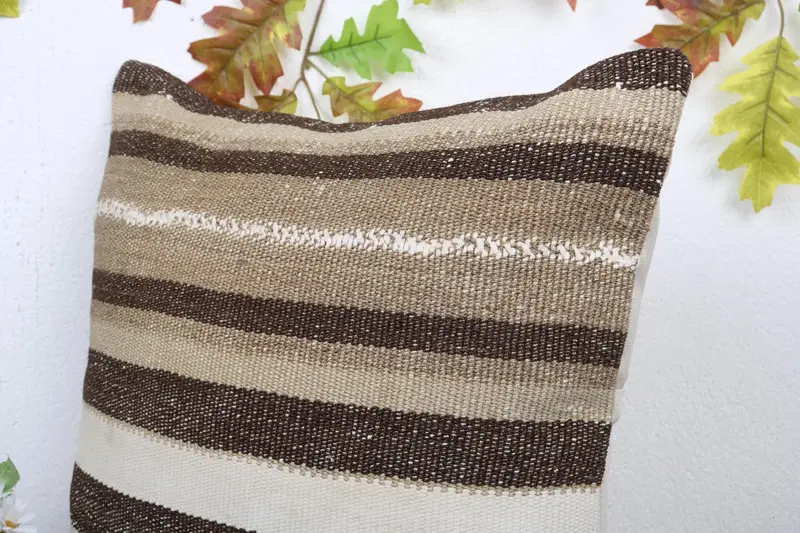 Throw Kilim Pillow, Garden Cushion, Pillow Case, Boho Pillow Sham Cover, Natural Pillow Cover, 20x20 Brown Pillow, Vintage Pillow - 5