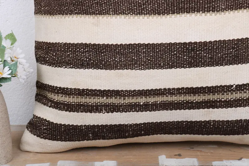 Throw Kilim Pillow, Garden Cushion, Pillow Case, Boho Pillow Sham Cover, Natural Pillow Cover, 20x20 Brown Pillow, Vintage Pillow - 3