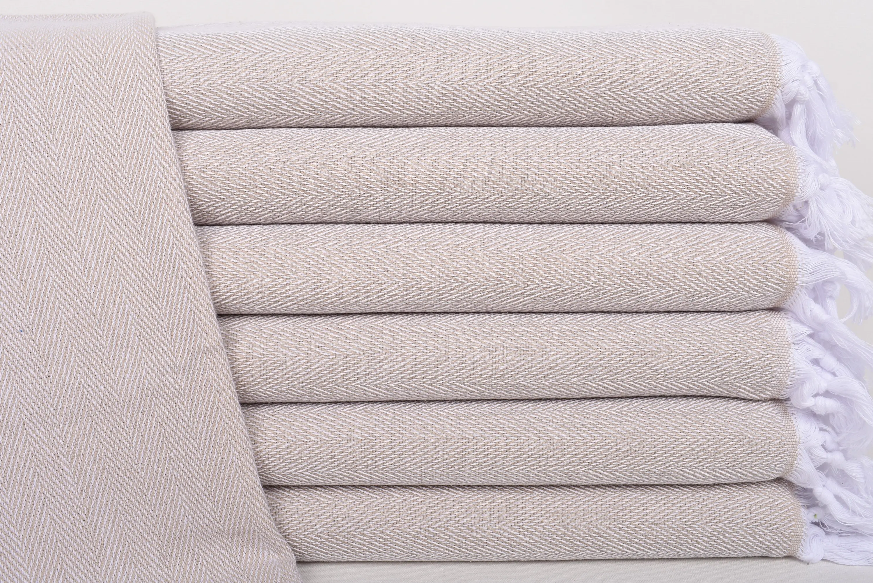 Herringbone Hand Towel Beige Organic Cotton, 36x18 Inches - 1