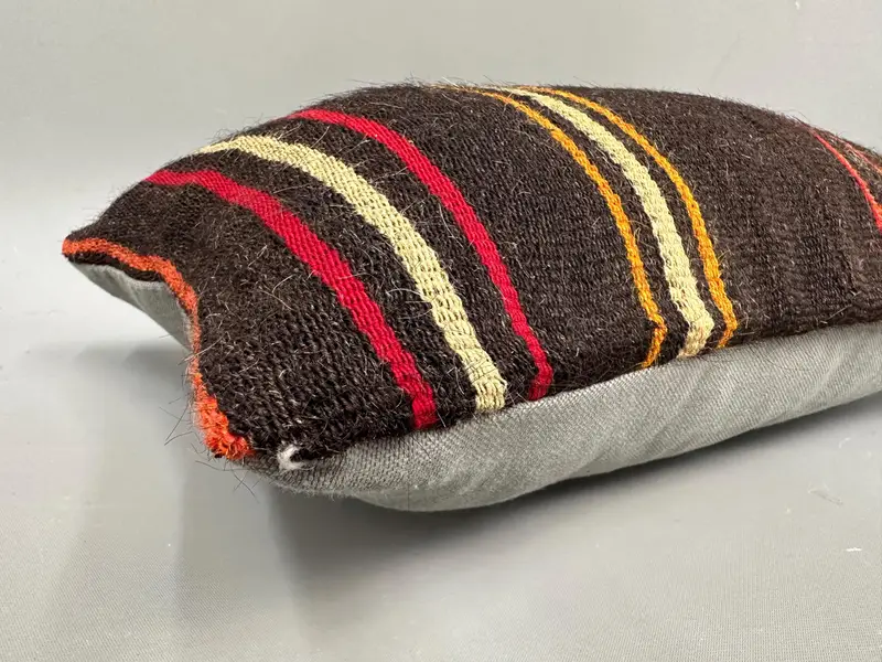 Cushion, Decorative Pillow, Throw Kilim Pillow, Gift Pillow, 12x20 Brown Cushion, One Of A Kind Pillow Sham, Antique Pillows, Handmade Throw Cushion - 3