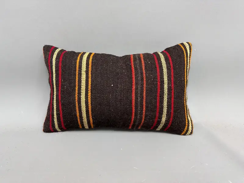 Cushion, Decorative Pillow, Throw Kilim Pillow, Gift Pillow, 12x20 Brown Cushion, One Of A Kind Pillow Sham, Antique Pillows, Handmade Throw Cushion - 1