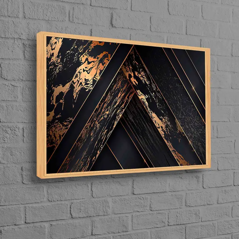 Elegante lienzo impreso abstracto moderno en negro y dorado