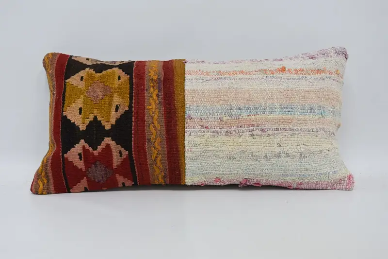 12x24 Red Cushion, Throw Kilim Pillow, Turkish Kilim Pillow, Cushion Cover, Boho Pillow Sham Cover, Crochet Pattern Cushion - 1