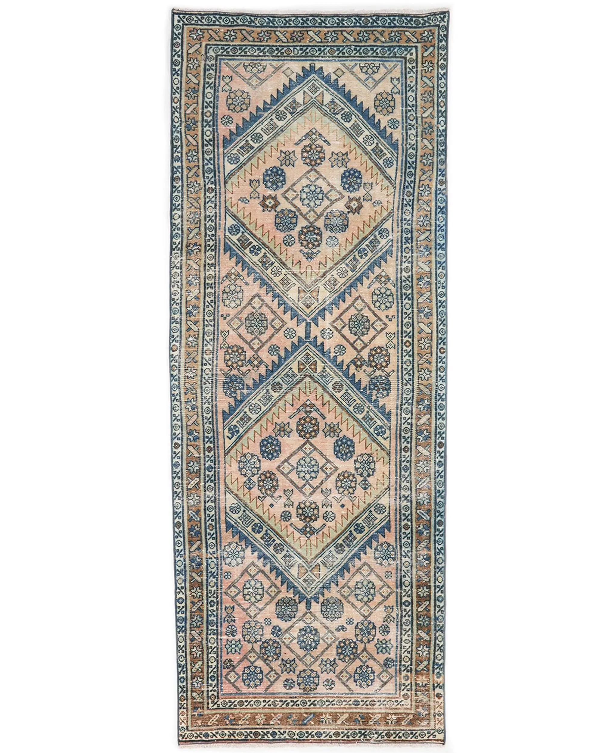 Turkish 3.1x8.2 ft Rug, Vintage Rug, Blue Abstract Rug Wool - 1