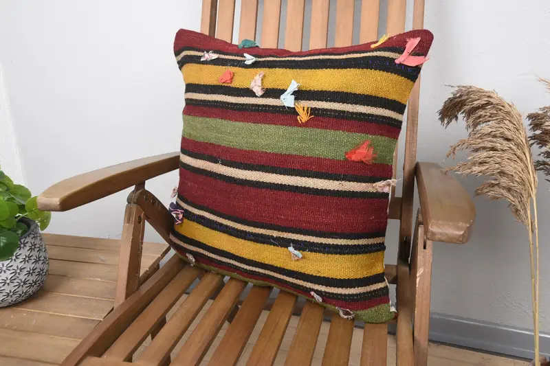20x20 Yellow Pillow Case, Throw Kilim Pillow, Armchair Cushion, Boho Pillow, Garden Cushion Cover, Cushion, Natural Pillow Cover, Antique Pillows - 3
