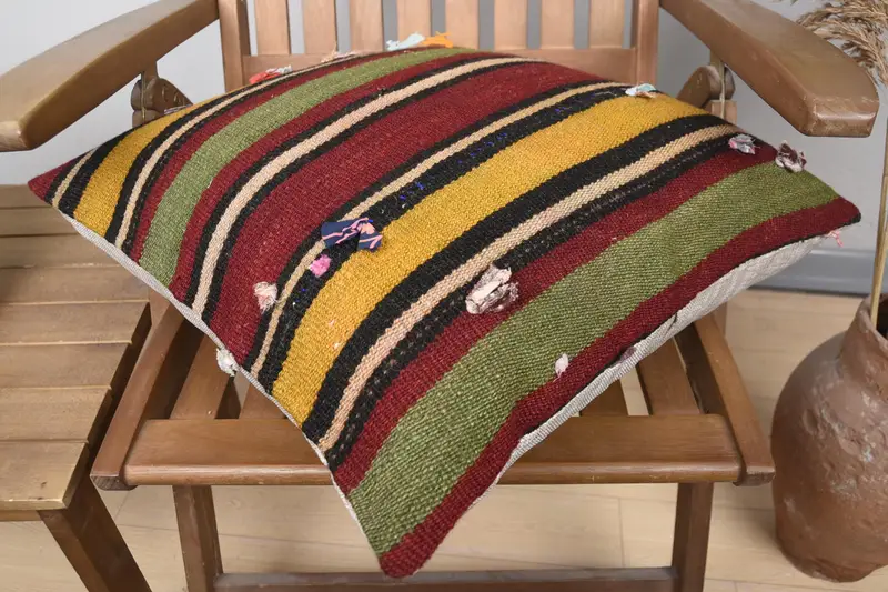 20x20 Yellow Pillow Case, Throw Kilim Pillow, Armchair Cushion, Boho Pillow, Garden Cushion Cover, Cushion, Natural Pillow Cover, Antique Pillows - 4