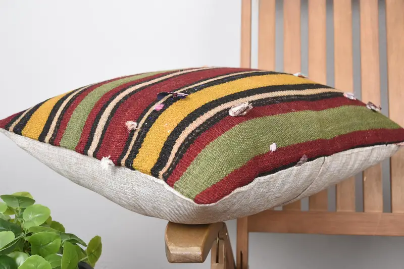 20x20 Yellow Pillow Case, Throw Kilim Pillow, Armchair Cushion, Boho Pillow, Garden Cushion Cover, Cushion, Natural Pillow Cover, Antique Pillows - 6