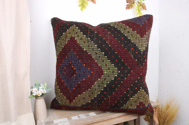 Home Decor Pillow, Cushion Case, Anatolian Cushion, Boho Pillow, Wool Kilim Pillow Pillow Sham, 28x28 Red Pillow Cover, Vintage Kilim Pillow - 4