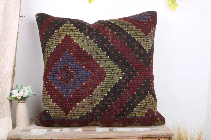 Home Decor Pillow, Cushion Case, Anatolian Cushion, Boho Pillow, Wool Kilim Pillow Pillow Sham, 28x28 Red Pillow Cover, Vintage Kilim Pillow - 2