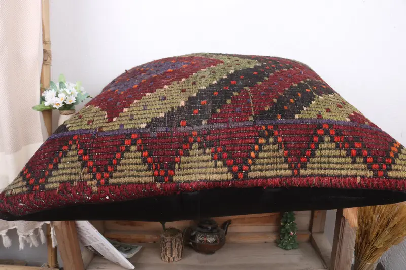 Home Decor Pillow, Cushion Case, Anatolian Cushion, Boho Pillow, Wool Kilim Pillow Pillow Sham, 28x28 Red Pillow Cover, Vintage Kilim Pillow - 6