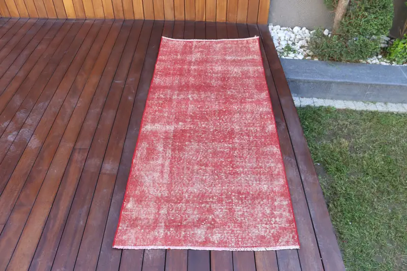 2.6x6 ft Vintage Halı, Türk Vurgulu Halı, Kırmızı Bitkiler ve ağaçlar Yün Halı - 1