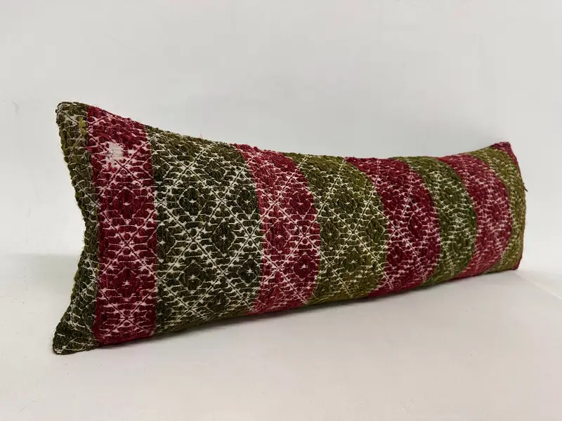 Ethnical Kilim Rug Pillow, Turkish Corner Cushion Cover, Cushion Case, 12x36 Red Cushion Case, Home Decor Pillow, Vintage Kilim Pillow - 2