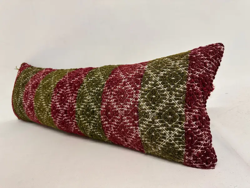 Ethnical Kilim Rug Pillow, Turkish Corner Cushion Cover, Cushion Case, 12x36 Red Cushion Case, Home Decor Pillow, Vintage Kilim Pillow - 3