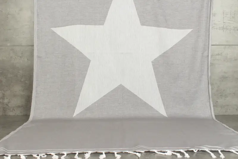 Dark Gray Star Patterned Towel, Turkish Cotton, 40x71 Inches