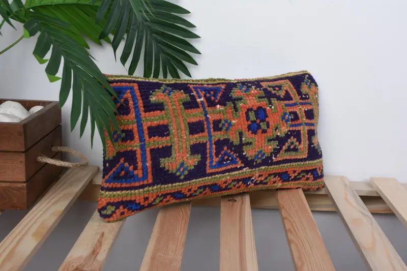 Sofa Cushion, Ethnical Kilim Rug Pillow, Cushion, Art Deco Pillow Cover, Kilim Pillow, 8x16 Blue Pillow, Throw Kilim Pillow, Patio Pillow - 4