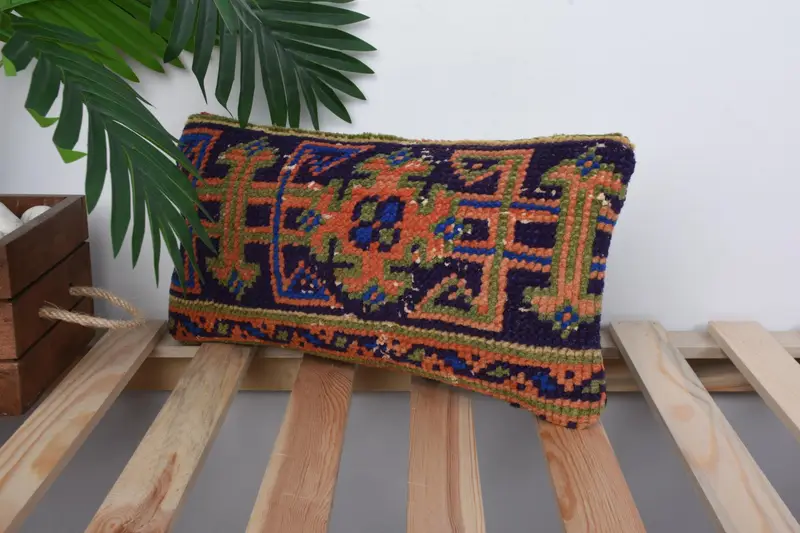 Sofa Cushion, Ethnical Kilim Rug Pillow, Cushion, Art Deco Pillow Cover, Kilim Pillow, 8x16 Blue Pillow, Throw Kilim Pillow, Patio Pillow - 5