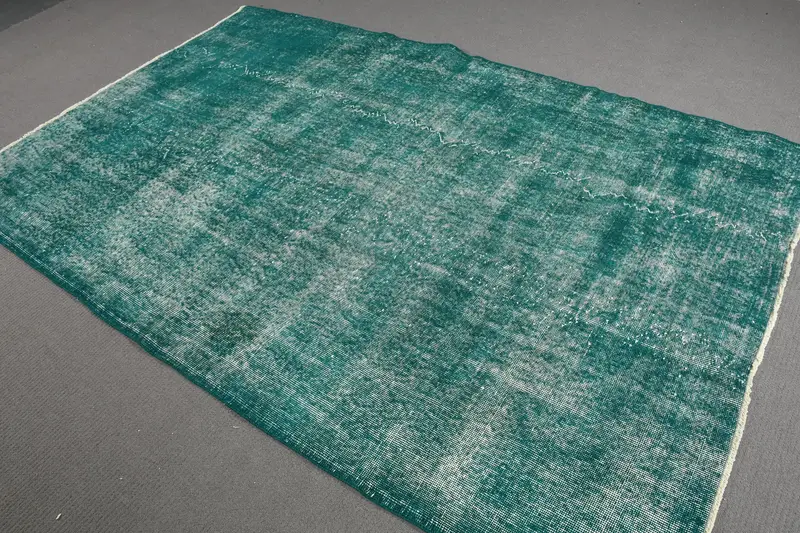 5.4x8.3フィートのトルコラグ、ヴィンテージラグ、グリーン抽象ウールラグ