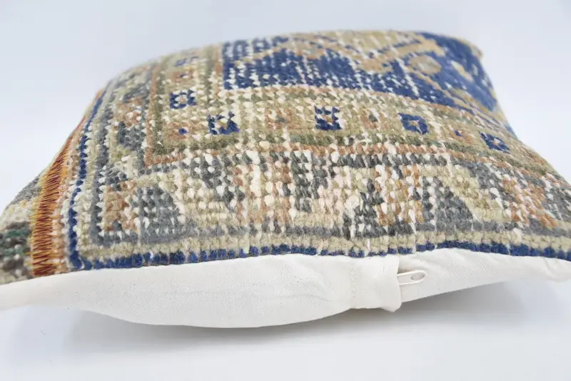 Pillow Case, Vintage Kilim Pillow, Throw Kilim Pillow, Boho Chic Pillow Cover, Antique Pillows, 12x12 Blue Pillow Sham - 5