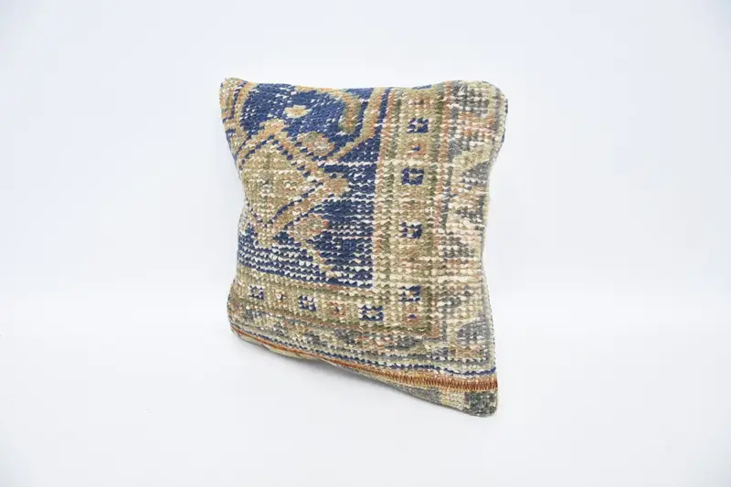 Pillow Case, Vintage Kilim Pillow, Throw Kilim Pillow, Boho Chic Pillow Cover, Antique Pillows, 12x12 Blue Pillow Sham - 4