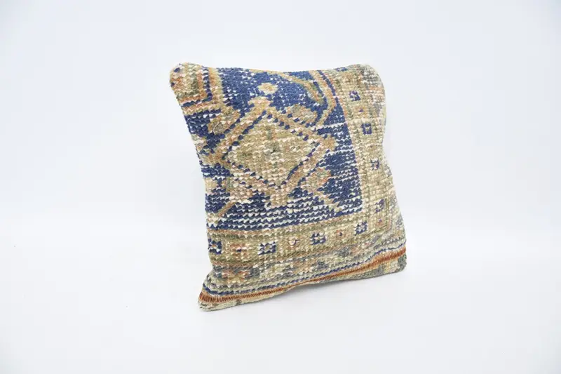 Pillow Case, Vintage Kilim Pillow, Throw Kilim Pillow, Boho Chic Pillow Cover, Antique Pillows, 12x12 Blue Pillow Sham - 3