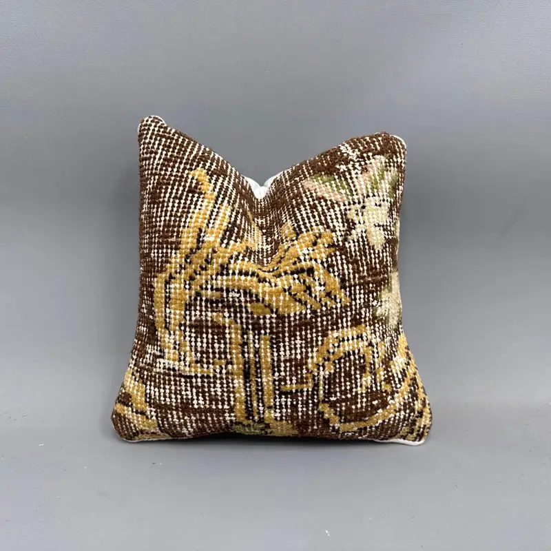 Pillow Case, Gift Pillow, Kilim Cushion Sham, Boho Throw Cushion Case, Vintage Pillow, Custom Cushion Cover, Yoga Pillow, 12x12 Brown Pillow Sham - 1