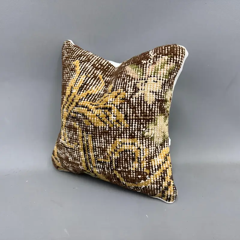 Pillow Case, Gift Pillow, Kilim Cushion Sham, Boho Throw Cushion Case, Vintage Pillow, Custom Cushion Cover, Yoga Pillow, 12x12 Brown Pillow Sham - 3
