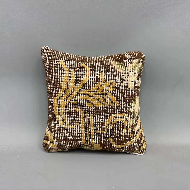 Pillow Case, Gift Pillow, Kilim Cushion Sham, Boho Throw Cushion Case, Vintage Pillow, Custom Cushion Cover, Yoga Pillow, 12x12 Brown Pillow Sham - 4