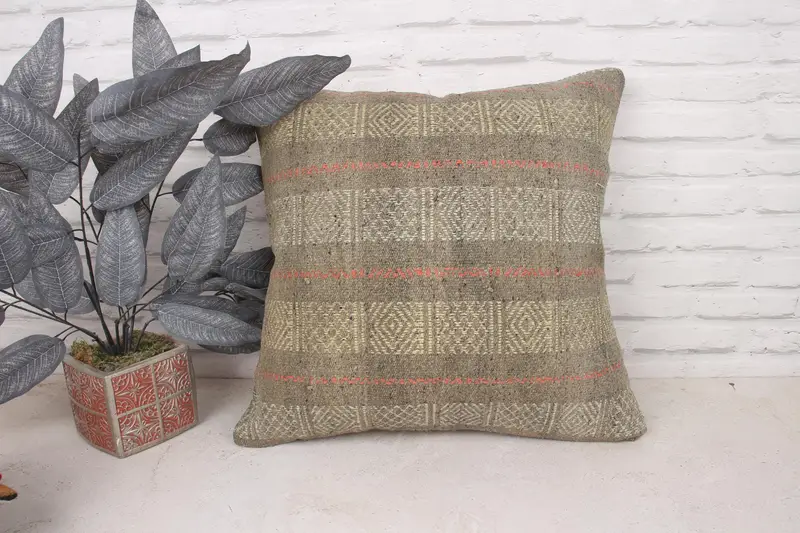 20x20 Yellow Pillow, Vintage Kilim Pillow, Turkish Rugs Pillow Cover, Outdoor Patio Pillow Cover, Kilim Cushion Sham, Gift Pillow, Cushion - 1