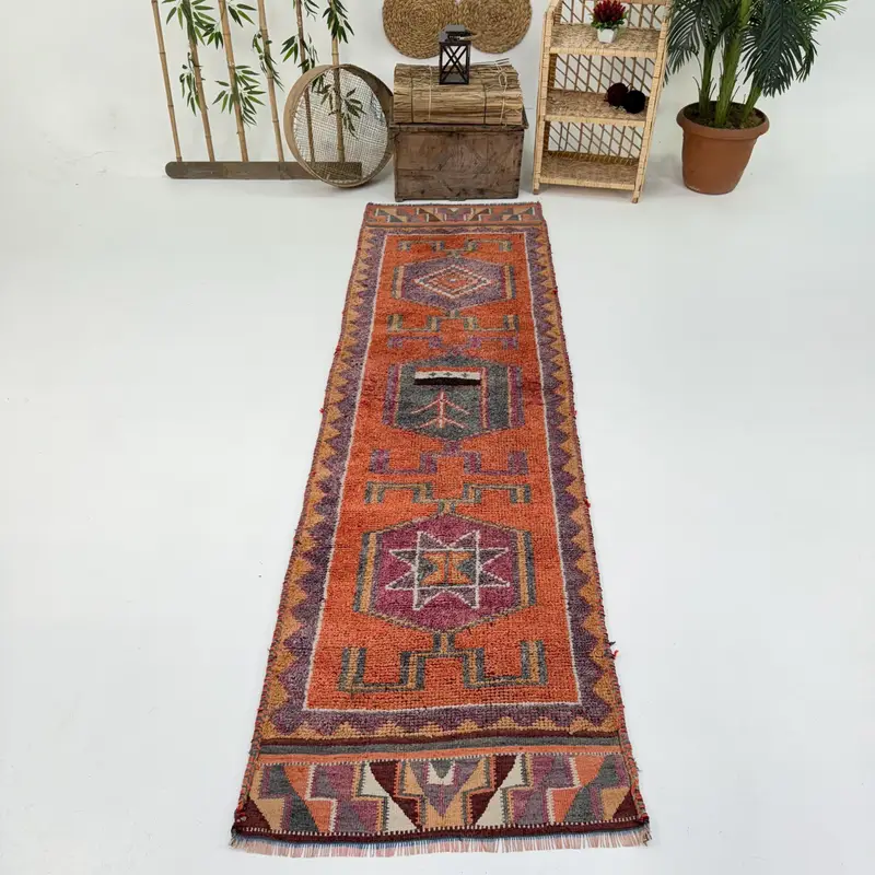 Turuncu Güneybatı Halısı, 2,7x9,7 ft Canlı Dekor