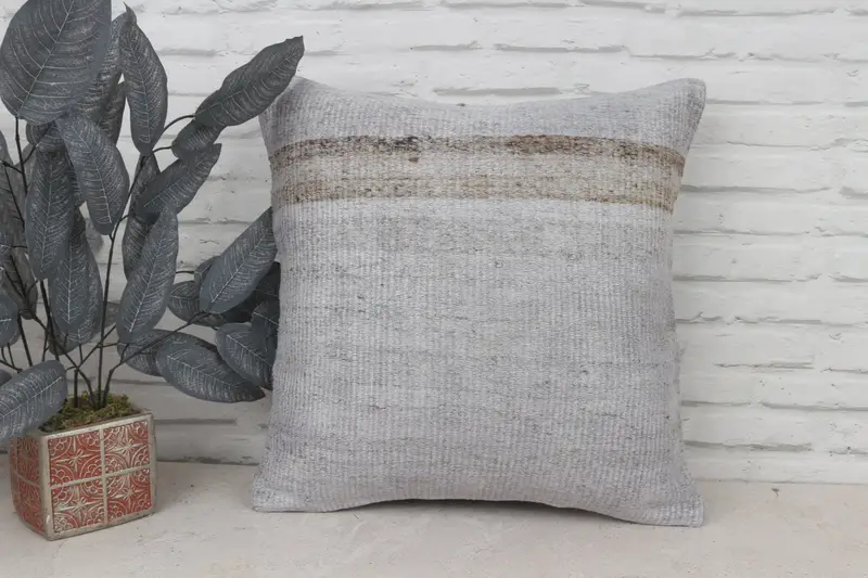 20x20 Gray Pillow Cover, Throw Kilim Pillow, Boho Pillow, Square Throw Pillow Sham, Kilim Cushion Sham, Yoga Cushion Cover, Pillow - 1